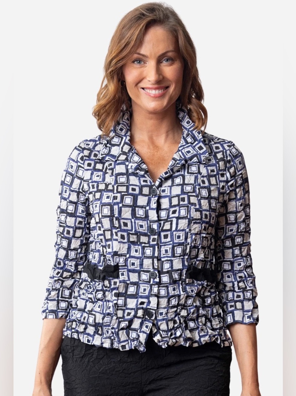 NEW HABITAT SZ XL GEOMETRIC Wire Collar Shirt - Shell Squared Up